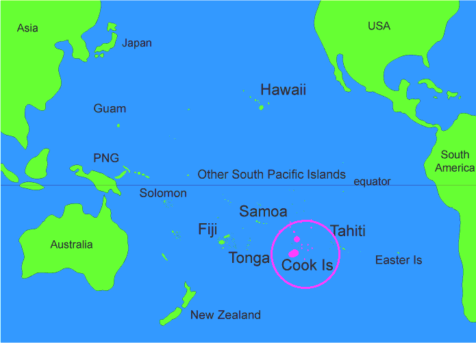 cook islands map and location in the south pacific